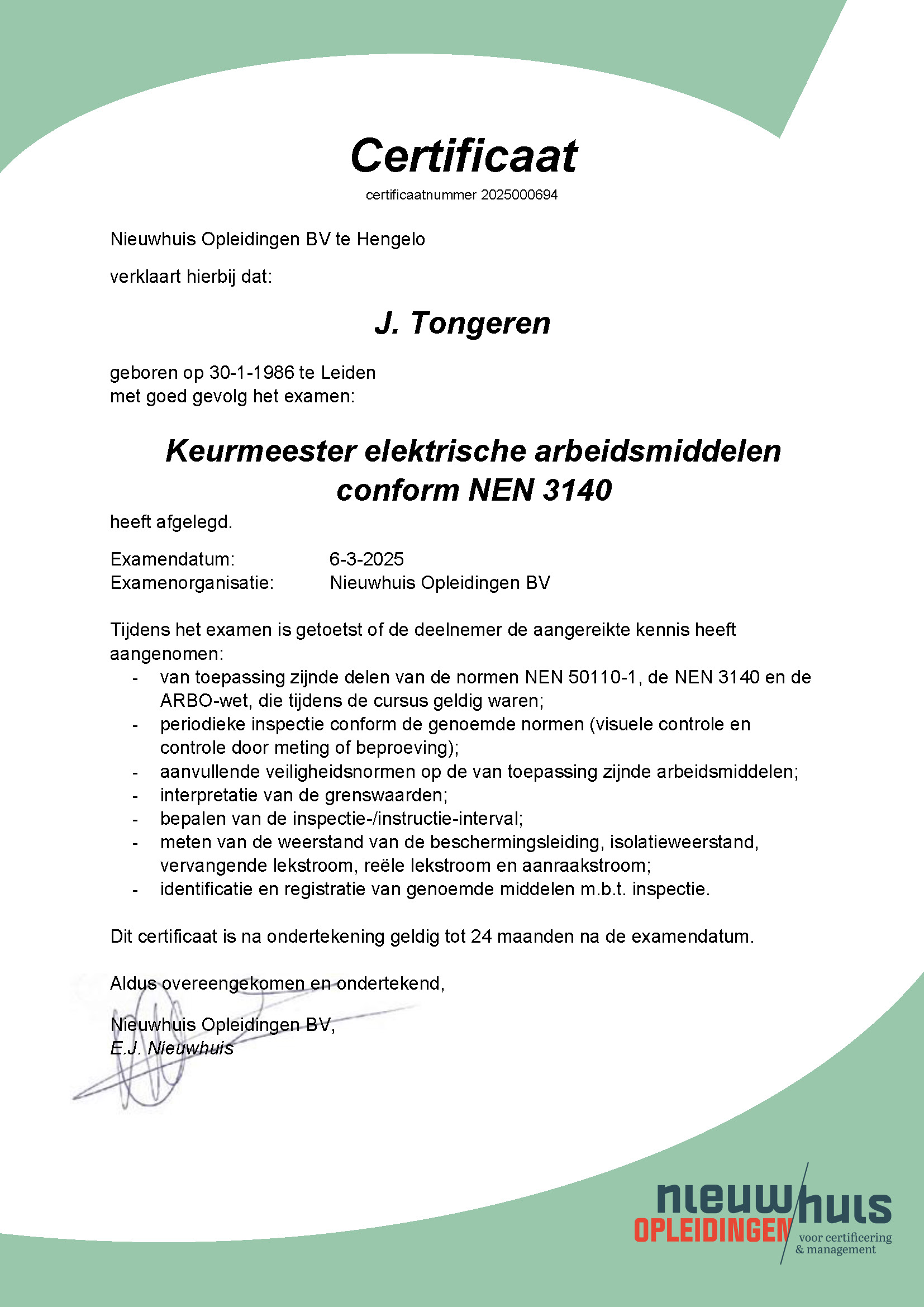 Certificaat Nen-3140 Certificaat Nen-3140